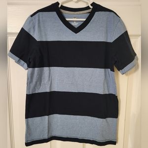 Old Navy Boy's Short Sleeve V-Neck T-Shirt Blue Striped Size Medium - 8